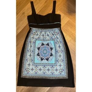 Saint Tropez West Dress Womens 4 Black Blue Mandala Boho Sundress Y2K Beach‎